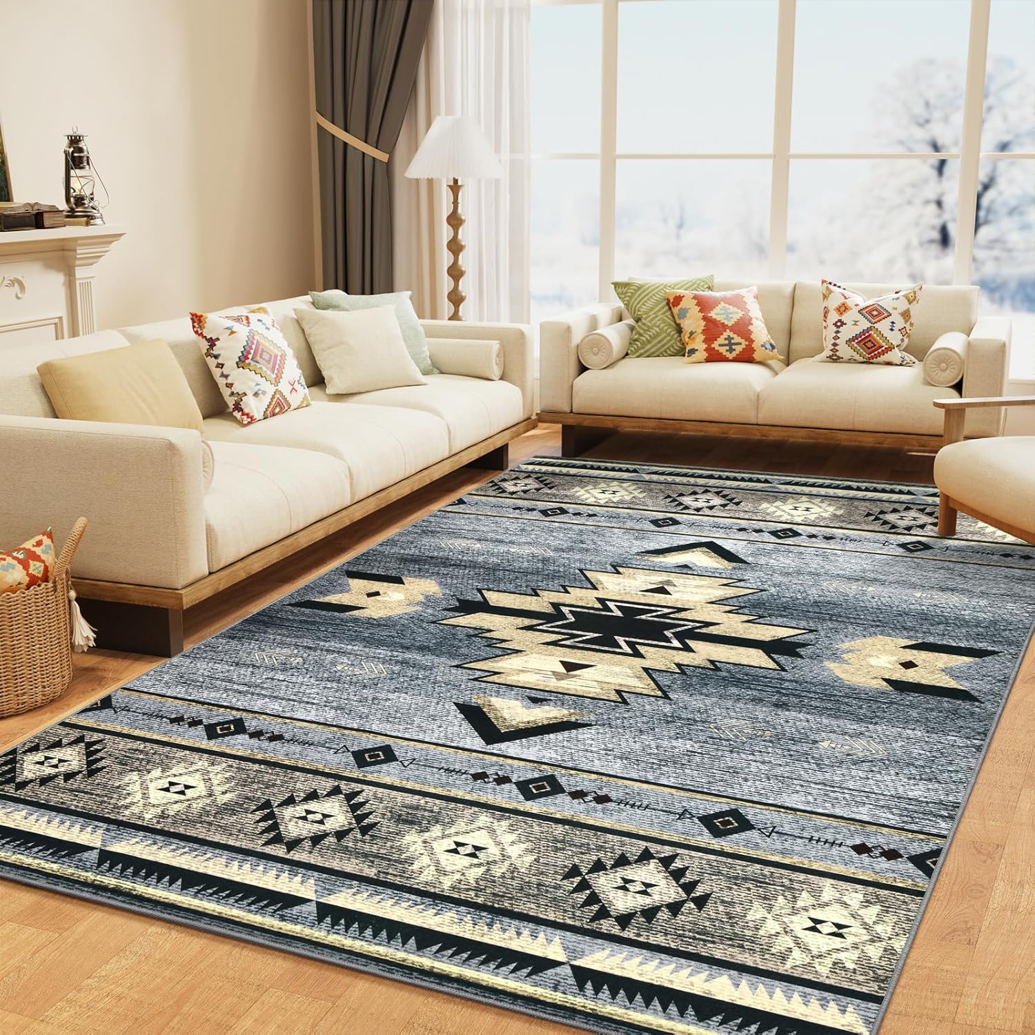 Alfombras occidentales para sala de estar, alfombra rústica antideslizante para dormitorio, comedor y cocina, alfombras lavables y estéticas para decoración del hogar, 1,5 m x 2,1 m, gris 