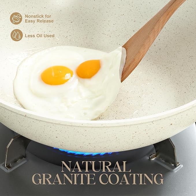 Wok Antiadherente MICHELANGELO 12 Pulgadas con Tapa — Set con Vaporera y Canasta Freidora