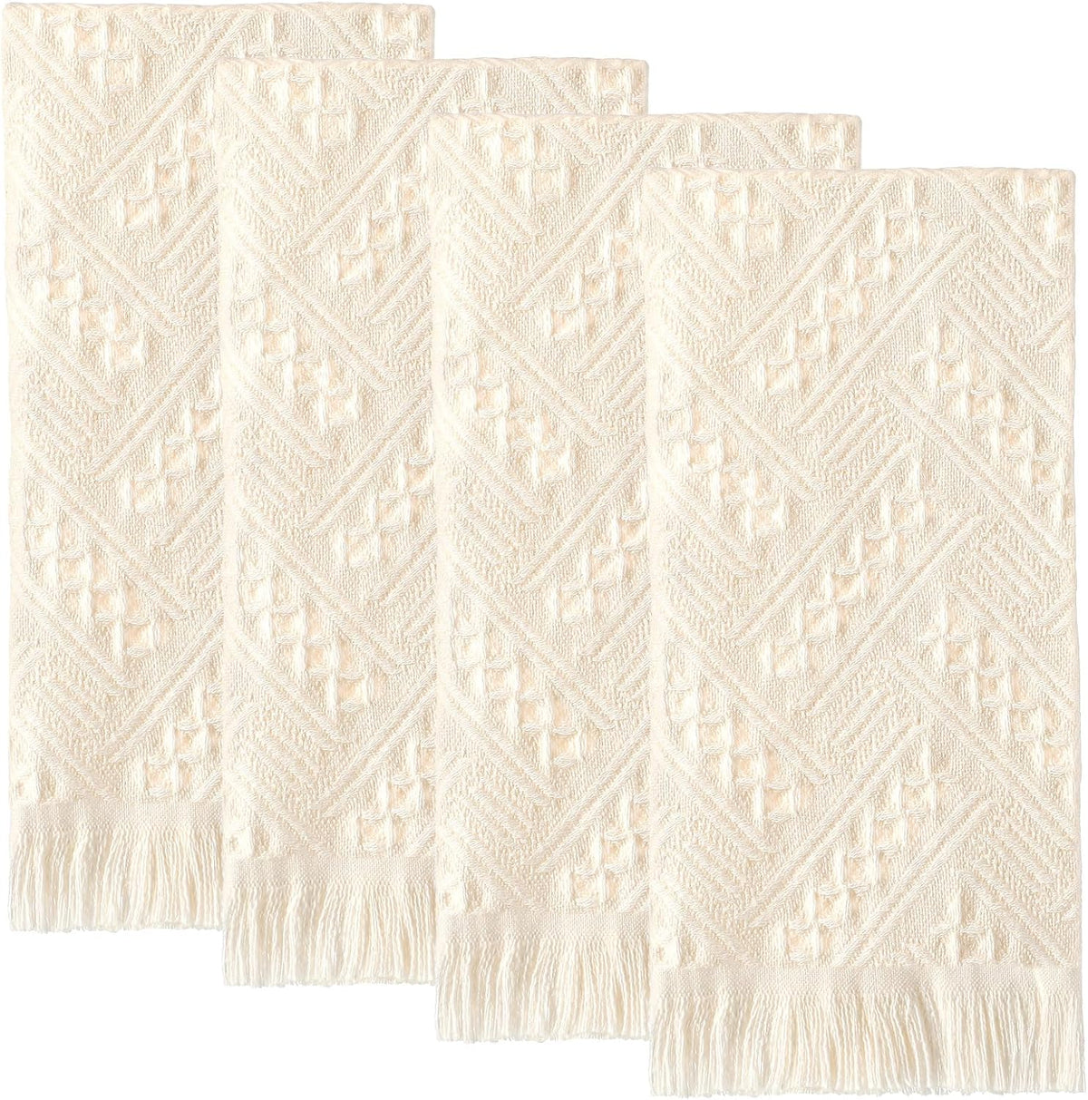 HunnmingRe Paquete de 4 toallas de mano estilo boho para baño y cocina, 14x30 pulgadas, 100% algodón turco, toalla decorativa estilo boho primaveral, estilo rústico, absorbente, suave, ideal como regalo para invitados (blanco crema).
