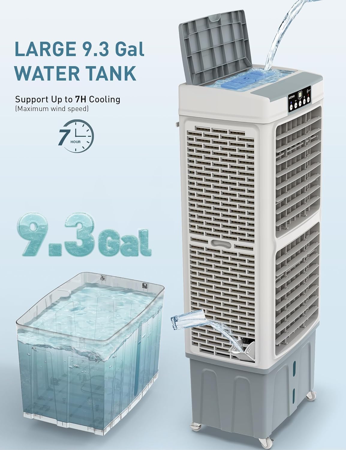 5000 CFM Portable Swamp Cooler - 50" Evaporative Air Cooler with 9.3 Gal Water Tank