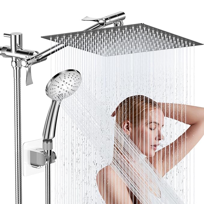 Jasinber Ducha de Lluvia 8" con Brazo Extensible 11" y Ducha de Mano – Cromo