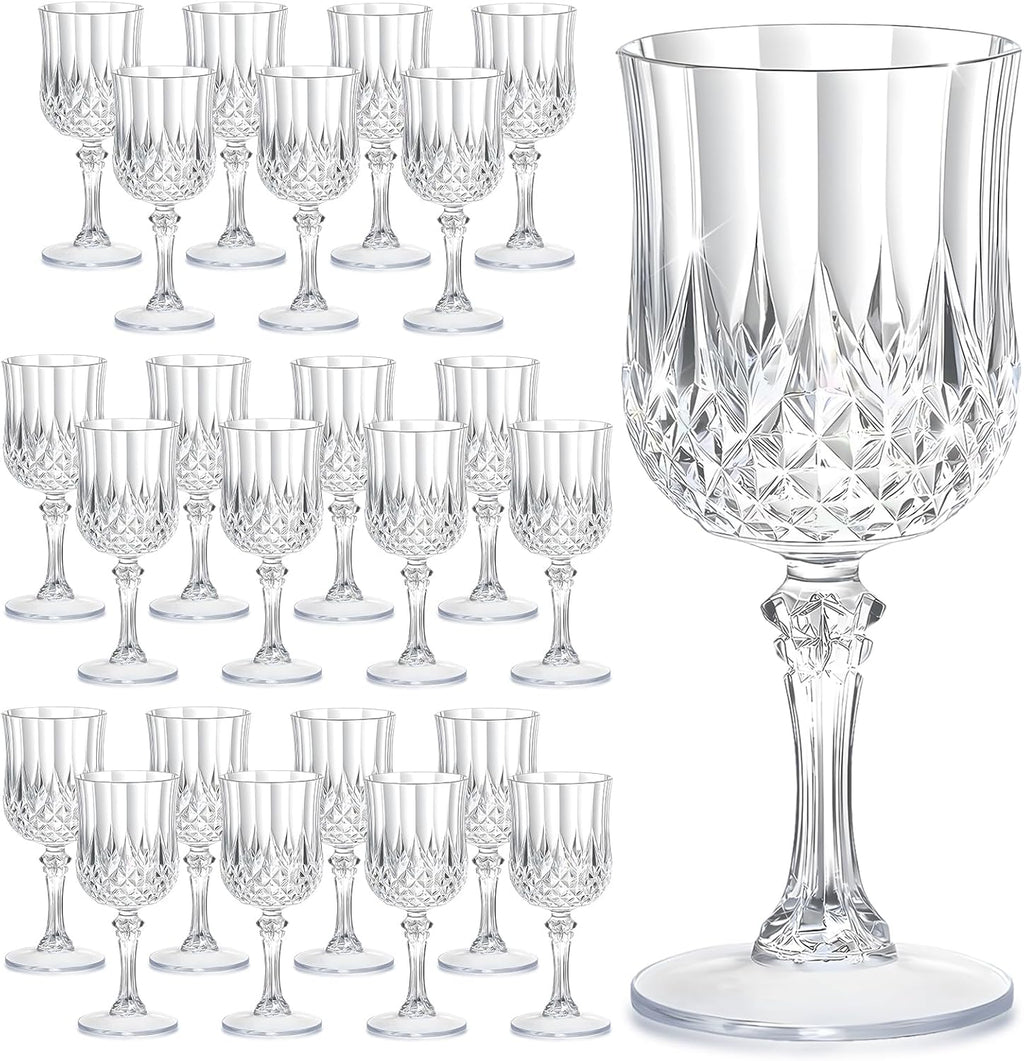 Copas de Vino Plástico HTTBEIZI 7 oz | Vintage Reutilizables Irrompibles | Agua Champán Bodas Fiestas | Transparentes | 24 Unidades
