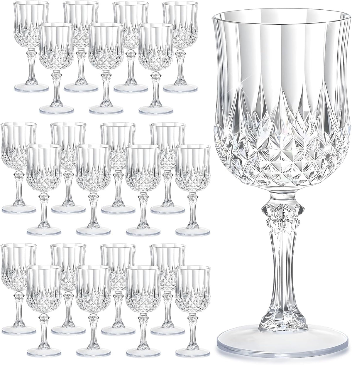 Copas de Vino Plástico HTTBEIZI 7 oz | Vintage Reutilizables Irrompibles | Agua Champán Bodas Fiestas | Transparentes | 24 Unidades