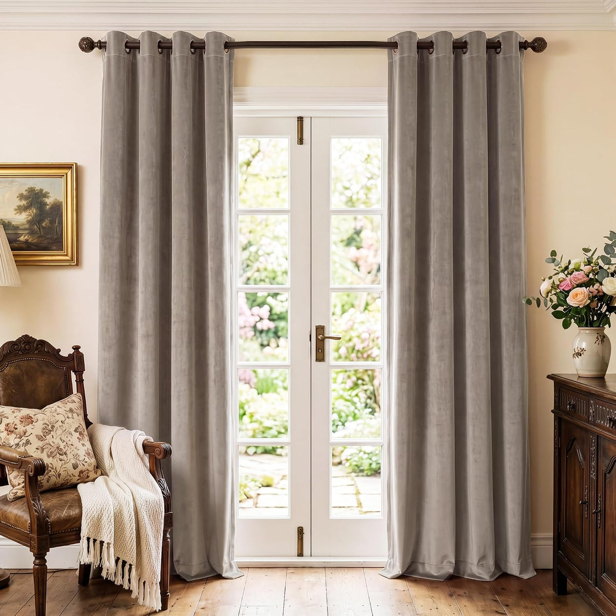 Cortinas divisorias extralargas StangH color beige camel, paneles de cortina opacas de terciopelo para privacidad, ideales para separar dormitorios, salas de estar u oficinas, cortinas térmicas para ventanas, 52 x 120 pulgadas, 2 paneles.