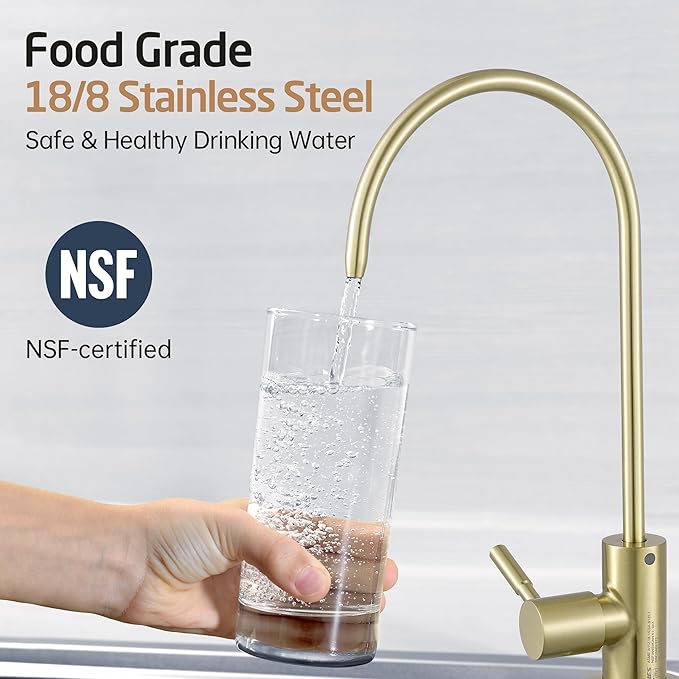 KES Grifo de Ósmosis Inversa Oro Cepillado – Acero Inoxidable 304, Boquilla 360° | Sin Plomo, Certificado NSF