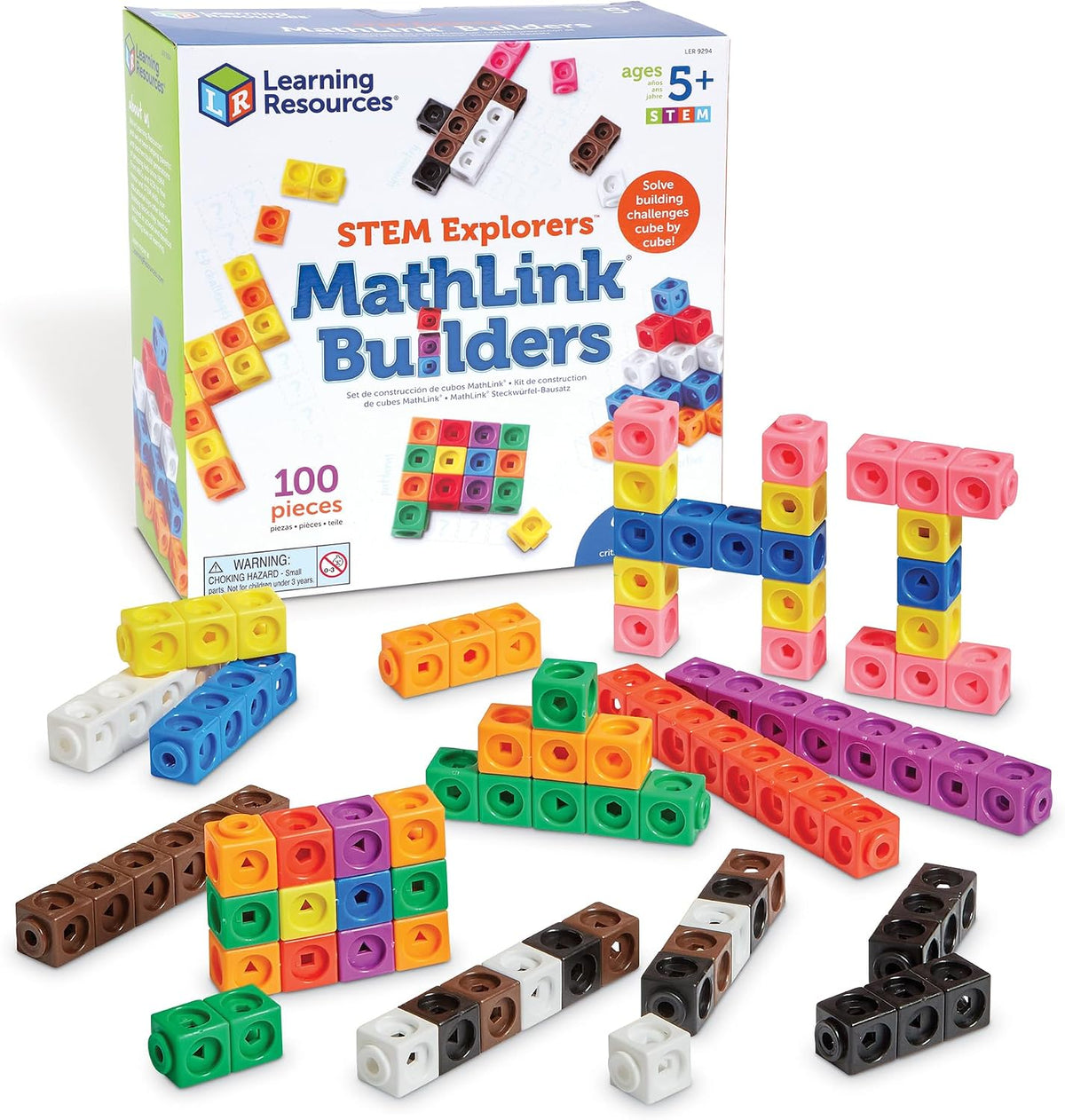 Learning Resources STEM Explorers MathLink Builders 100 Piezas – Juego Matemático para Niños +5 Años