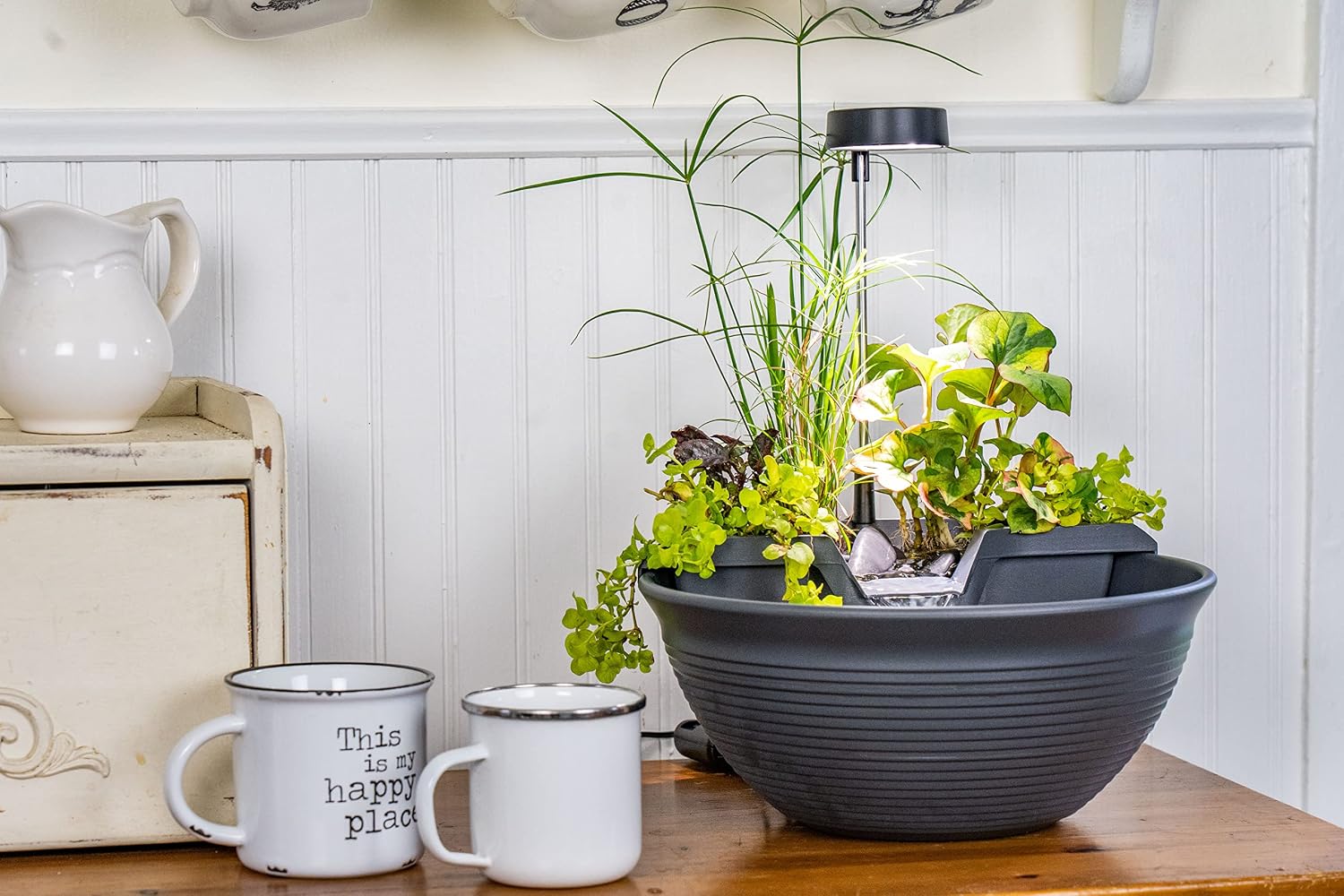 Fuente de Escritorio Aquascape AquaGarden con Cascada — Kit de Meditación y Relajación, Color Gris