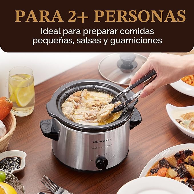 Elite Gourmet olla de cocción lenta de 1.5 qt, Plateado