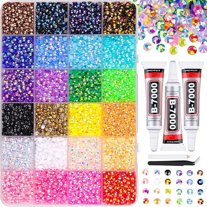 18000 cristales de gelatina de resina deslumbrantes, gemas de parte trasera plana de 4 mm para arte de diamantes, kit Bedazzler con 2 pegamento B7000 de 10 ml para manualidades, libros, zapatos, uñas
