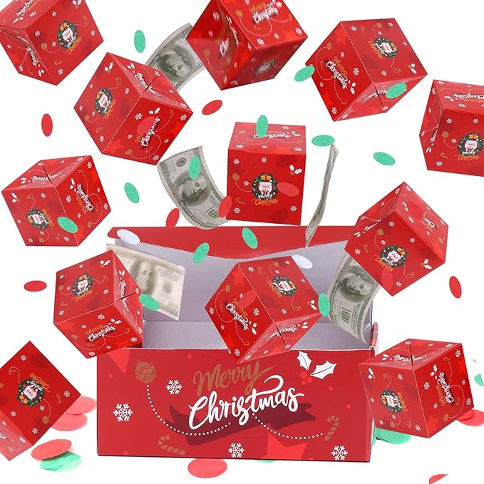 Caja sorpresa de dinero, regalo de Navidad con explosión de confeti para mujeres, hombres y niños