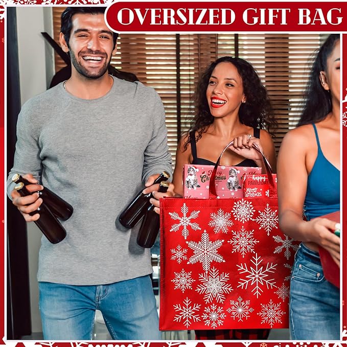 Set 2 Bolsas de Regalo Navideñas Iridiscentes PerKoop – Extra Grandes 20x16", Holográficas con Copos de Nieve, Reutilizables