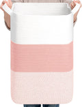 CLHMILY&Z 75L Laundry Hamper Rectangular Pink Rope Basket - 16x13x22 Inches - Dirty Clothes Storage Soft Organizer Bin for Blankets, Toys, and Nursery Essentials