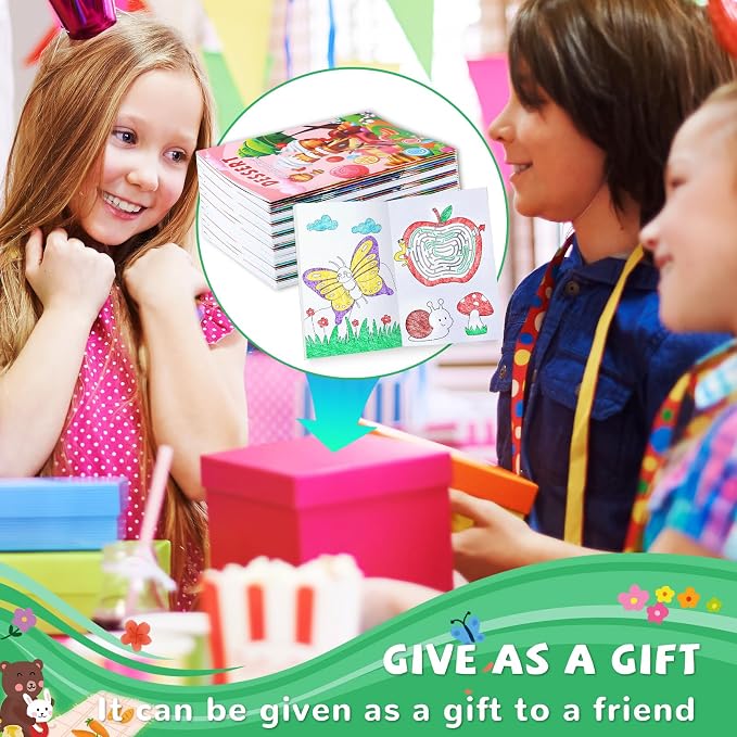 BenLouis Set 24 Mini Libros para Colorear + 24 Crayones Apilables – Para Niños 4-12 Años, Fiestas, Bolsas de Regalo y Viajes (Clásico)