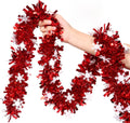 Guirnalda Navideña Roja con Copos de Nieve - Tinsel Metálico 50ft, Decoración Interior y Exterior