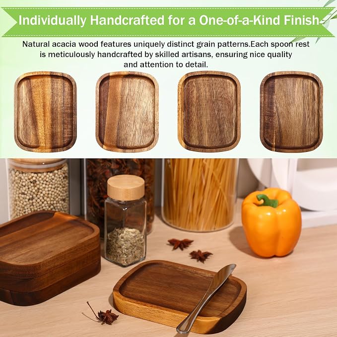 Honeydak 4 piezas de soporte para cucharas de madera de acacia para estufa, hecho a mano, de madera lisa, soporte para cucharones, pinzas, accesorios de cocina, regalos de inauguración de la casa, 5.9 x 4.5 pulgadas