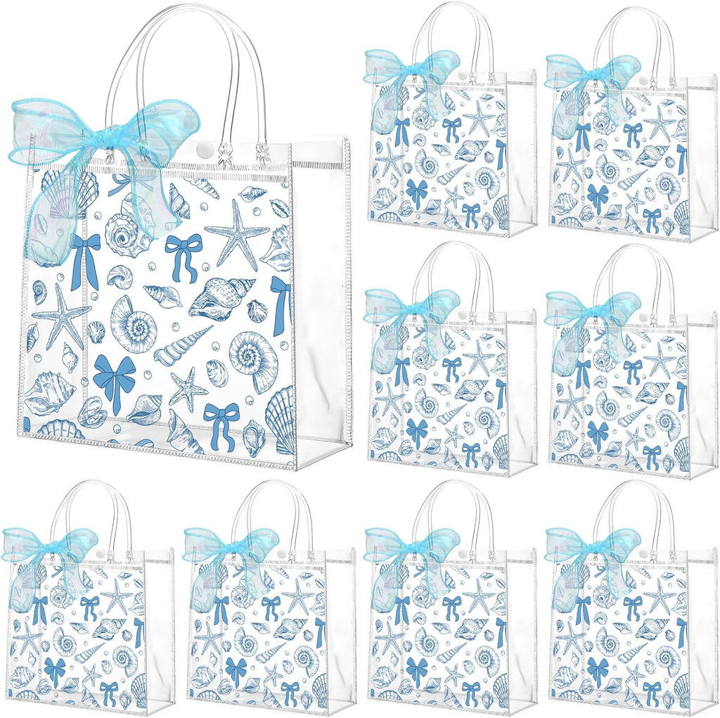 Motipuns 24 Bolsas de regalo de PVC transparente con asas y cinta, bolsas de plástico reutilizables para dulces y golosinas para fiestas de cumpleaños (Océano)