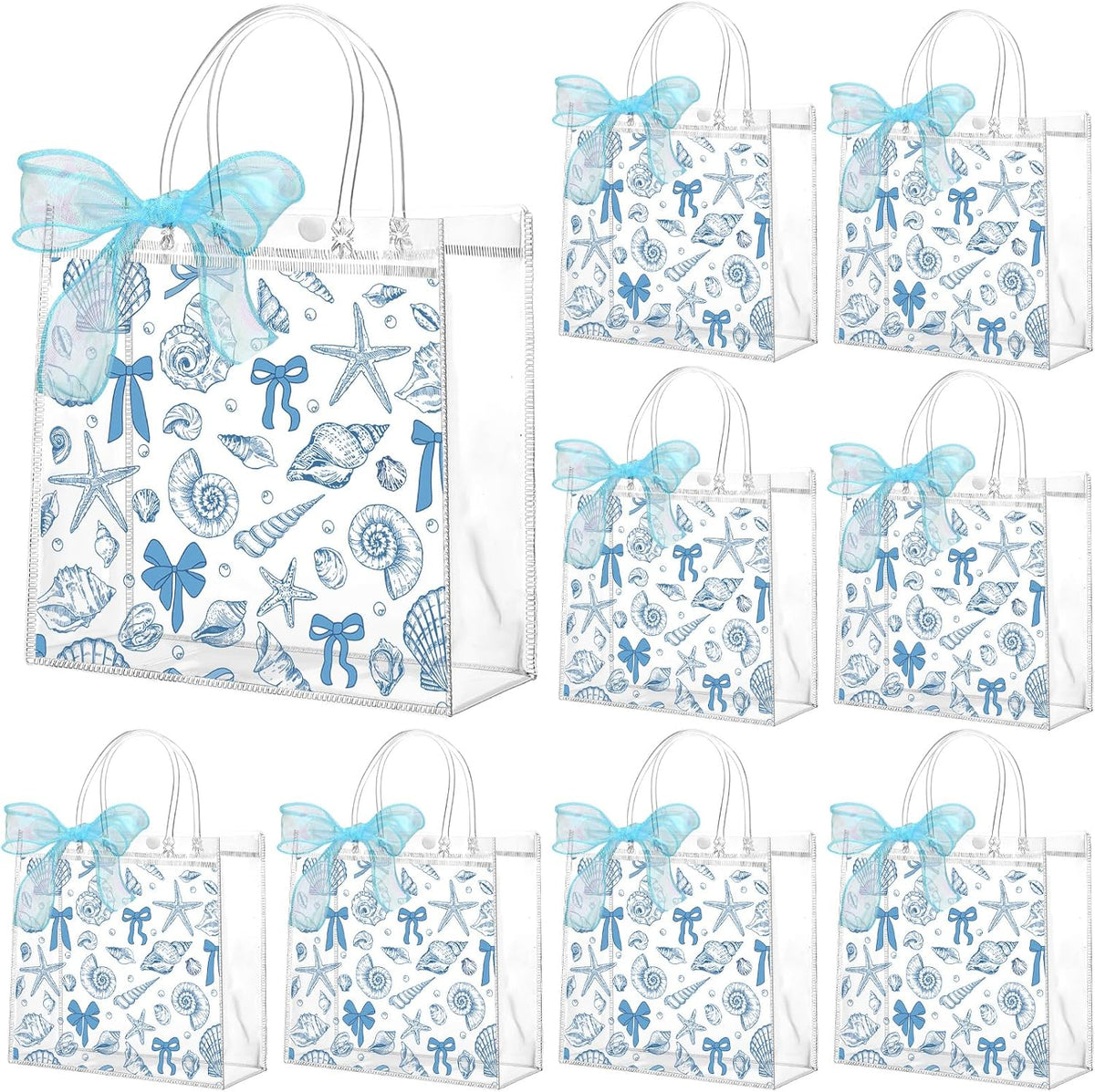 Motipuns 24 Bolsas de regalo de PVC transparente con asas y cinta, bolsas de plástico reutilizables para dulces y golosinas para fiestas de cumpleaños (Océano)