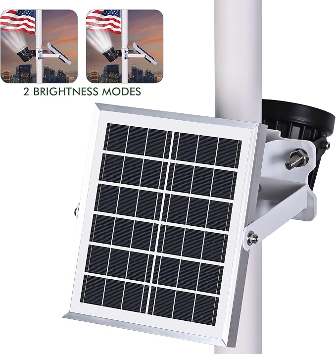 Luz Solar para Asta de Bandera, Auro 7 Foco Solar de 7 LED para Postes de 1.5"-3.3", 12H Auto Encendido/Apagado del Anochecer al Amanecer, 5W Exterior IP65 Impermeable, Multiuso en Paisajismo