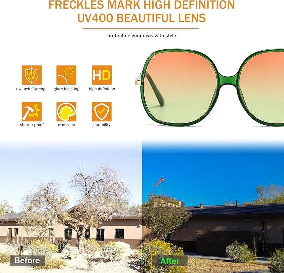 Freckles Mark Gafas de sol cuadradas de gran tamaño de los años 70 para mujer, marco de plástico rectangular vintage