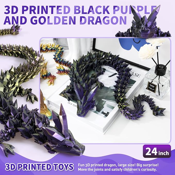 meturebear Dragón Grande Impreso en 3D, Juguetes de Dragón 3D de 24 Pulgadas, Juguetes de Animales de Cristal Fidget Más Grandes, Animales Articulados Impresos en 3D para Decoración de Escritorio — IMAGEN DE REFERENCIA, VER FOTOS PARA LA REAL