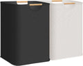 Cesto de Ropa STORAGE MANIAC 2 Piezas Grande, 100L Cesto Plegable con Asas de Bambú, Impermeable Independiente para Dormitorio, Residencia, Toallas, Juguetes (Negro+Blanco)