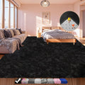 Alfombra Shag Ultra Suave 5x7 Pies Negra – Pelo Largo Esponjoso Antideslizante para Sala, Dormitorio y Cuarto de Niños