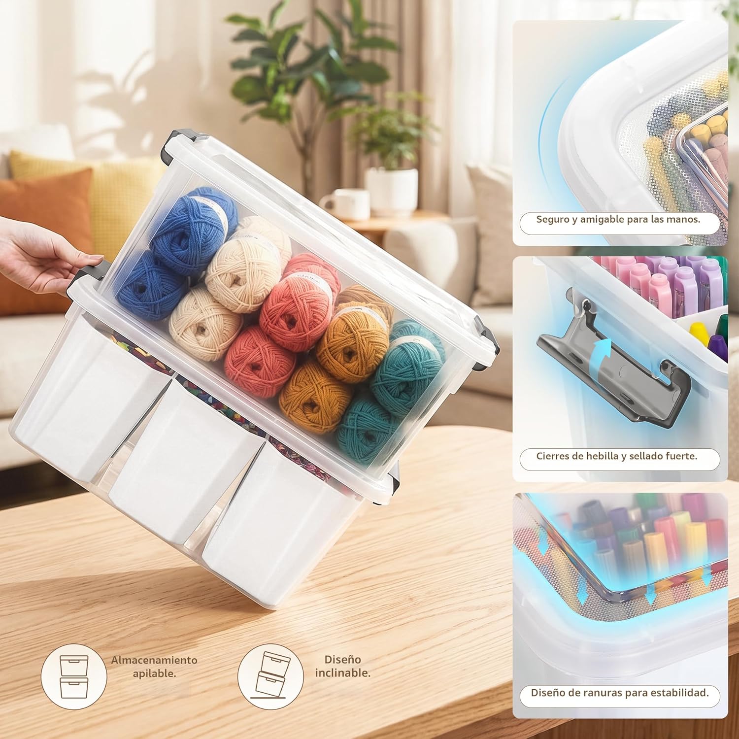 Citylife Contenedores de almacenamiento de plástico de 17 cuartos de galón, caja de almacenamiento transparente con tapas, contenedores de almacenamiento apilables multiusos para organizar herramientas, manualidades, crayones
