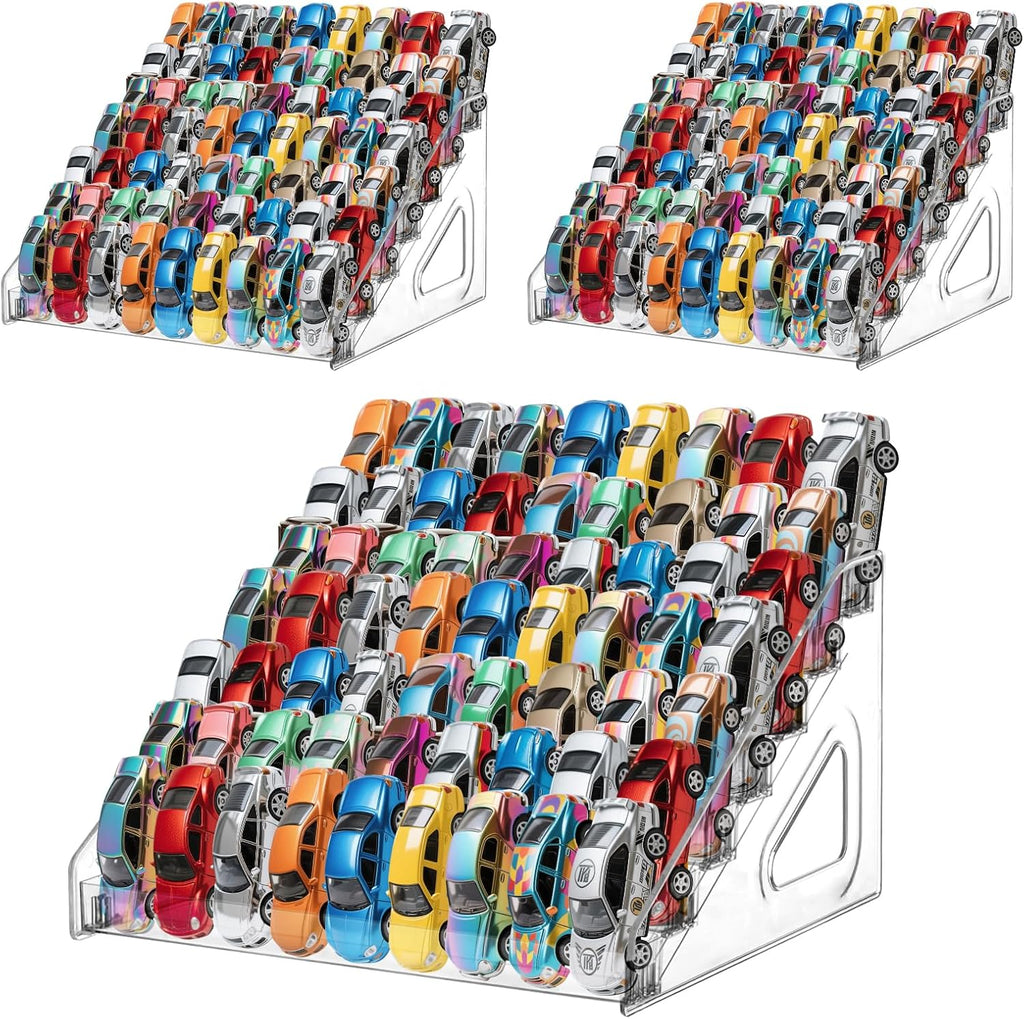 Solo 2 Pack | Estante Exhibidor de Autos de Juguete 7 Niveles Pack de 2 Transparente | Para Hot Wheels Escala 1/64, Capacidad 42 Autos