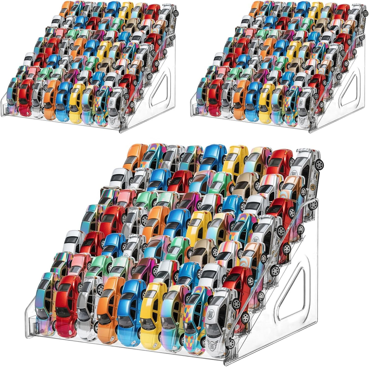 Solo 2 Pack | Estante Exhibidor de Autos de Juguete 7 Niveles Pack de 2 Transparente | Para Hot Wheels Escala 1/64, Capacidad 42 Autos
