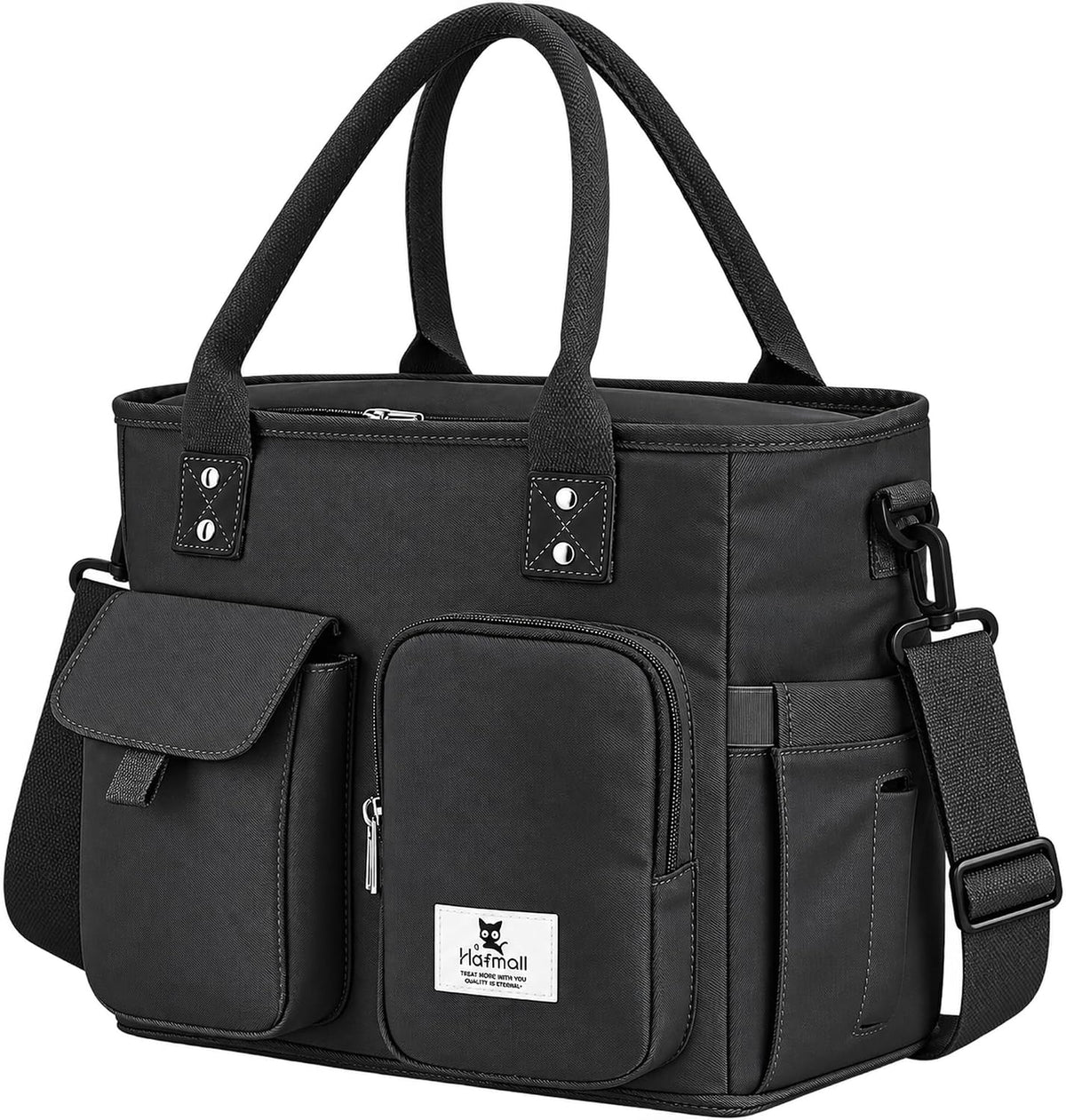 Bolsa térmica grande para el almuerzo Hafmall para hombres y mujeres, fiambrera a prueba de fugas para adultos, bolsa de almuerzo de amplia apertura con correa para el hombro, bolsa térmica reutilizable para el almuerzo, color negro