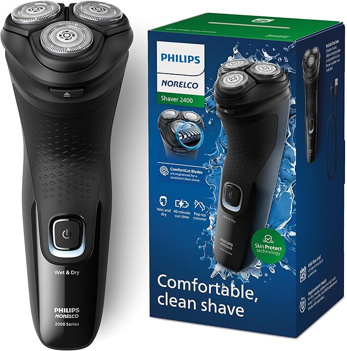 Afeitadora Eléctrica Philips Norelco Serie 2400 — Uso Húmedo y Seco, Recortador Pop-Up, Negro (X3001/90)