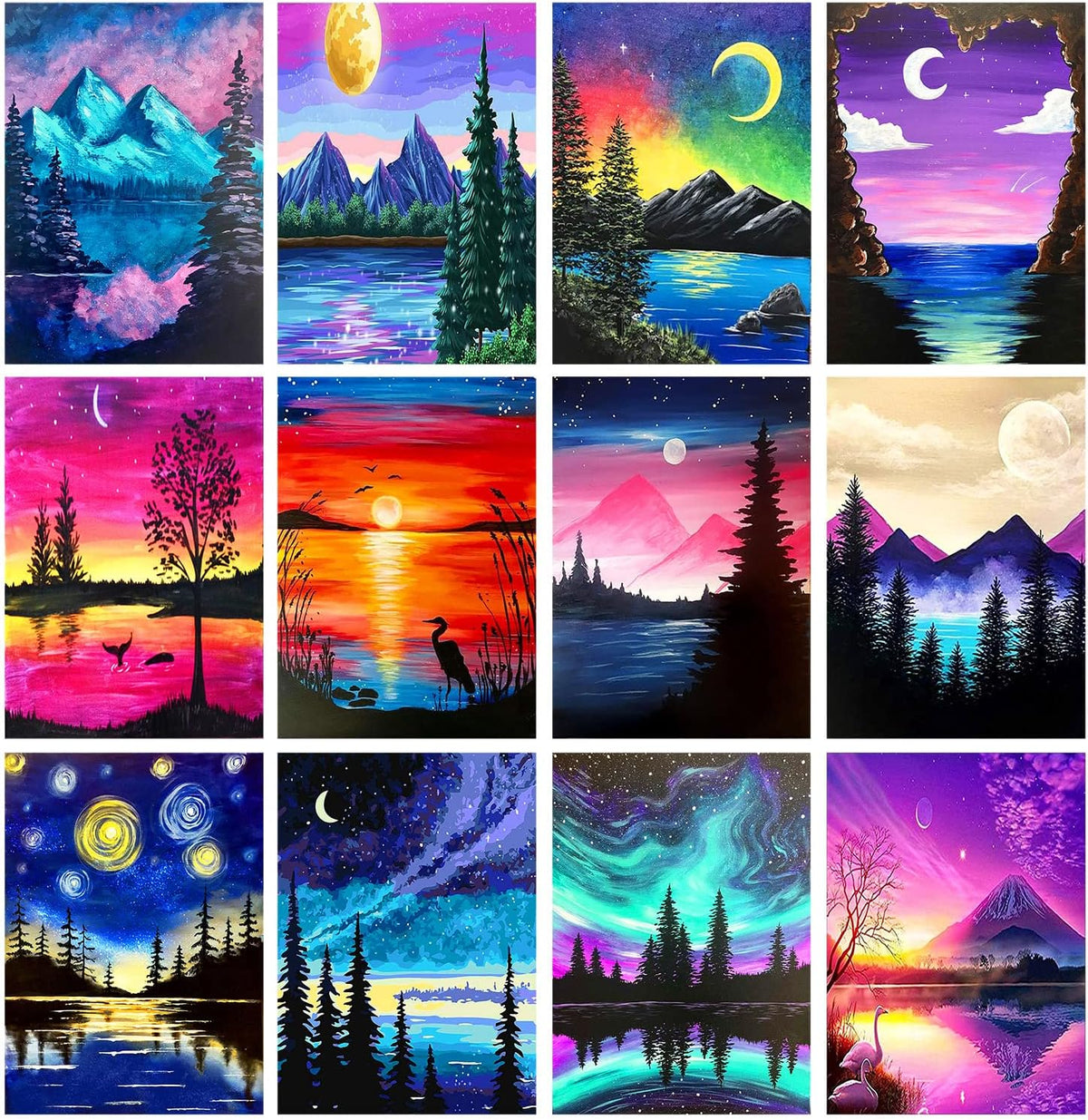 TINY FUN 12 Kits de Pintura con Diamantes 5D para Adultos | Diamond Art para Principiantes | DIY con Diamantes Redondos de Broca Completa | 12x16 Pulgadas