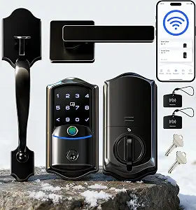 Cerradura Inteligente Veise VE027-H con Wi-Fi y Huella Digital — Control por App y Voz, Teclado Táctil, Auto-Bloqueo, Negro Mate