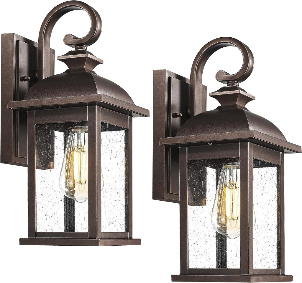 Lámparas de Pared Exterior FEMILA (2 Pack) | Bronce Frotado en Aceite | 38cm | Con Vidrio Sembrado | Para Porche, Patio y Garaje | 4FD54B-2PK ORB