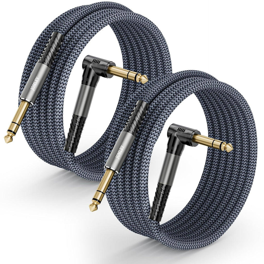 Cable de instrumento JOMLEY de 1/4 de pulgada TRS, 2 metros (6,6 pies), cable de audio estéreo balanceado macho a macho TRS de 6,35 mm en ángulo recto a recto para guitarra eléctrica, bajo, teclado, mezclador, amplificador y altavoz.
