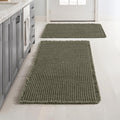 MIULEE Set de 2 Alfombras de Baño Waffle | Absorbentes Antideslizantes Lavables con Borlas Verde 43x61 y 46x76cm