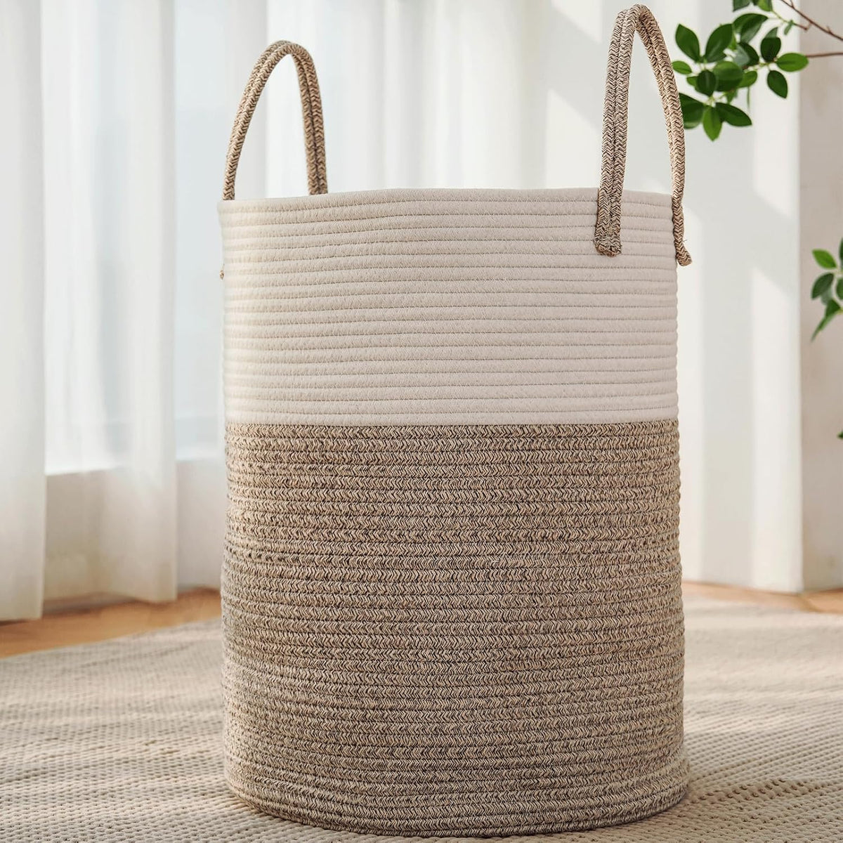 Canasta de Lavandería Tejida JMvicyroam 60L — Cuerda de Algodón, Decorativa, Para Sala, Cuarto de Bebé, Baño, Café