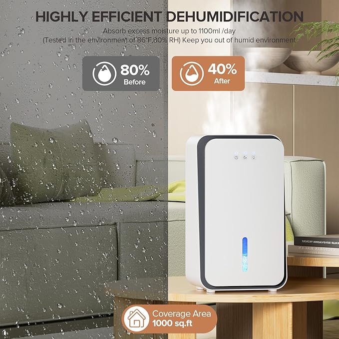Deshumidificador CS08 Ivory | 1000 sq.ft | Difusor Aromaterapia + LED 7 Colores | Silencioso