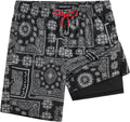 Traje de Bano maamgic para Hombre con Forro de Compresion 9 pulg | Tela Elastica Reciclada, Bolsillos con Cierre, Secado Rapido | Negro Paisley | Talla XXL