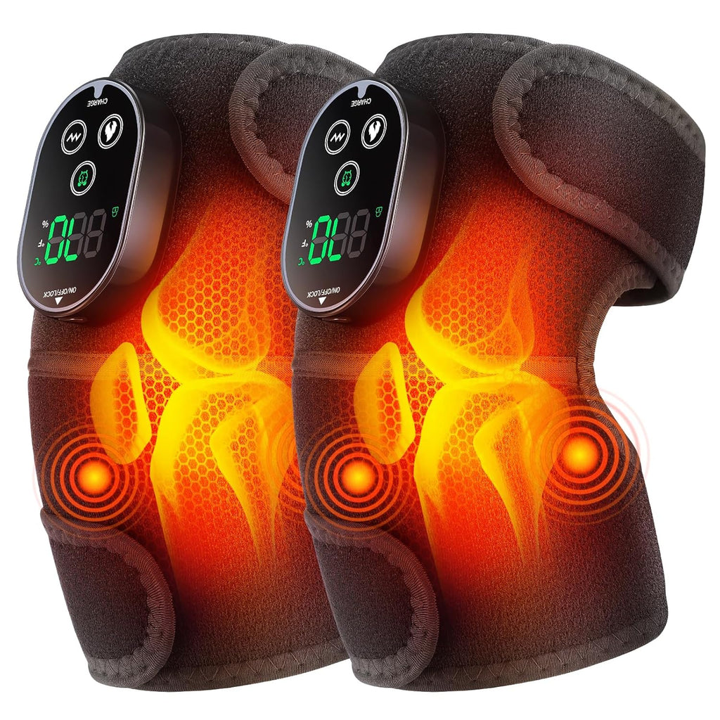 FlareMore Cordless Heated Knee Massager with Vibration, Heated Knee Brace Wrap, Heating Shoulder Brace Support Wrap for Knee Elbow, Heating Pad with 6 Heating Levels, 3 Massage Modes&Timer 2 Pack