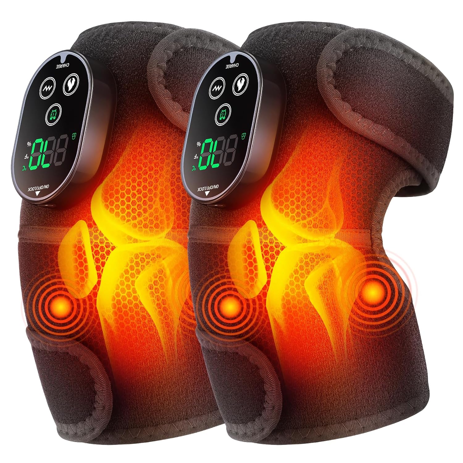 FlareMore Cordless Heated Knee Massager with Vibration, Heated Knee Brace Wrap, Heating Shoulder Brace Support Wrap for Knee Elbow, Heating Pad with 6 Heating Levels, 3 Massage Modes&Timer 2 Pack