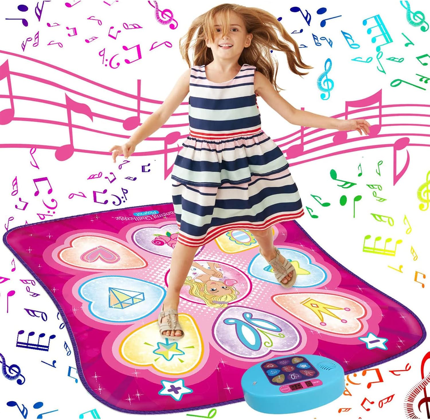 SUNLIN Dance Mat for Kids - LED Lights & Built-in Music - 3 Challenge Levels - Anti-Slip Heavy Duty Vinyl - Foldable 35.4"x36.6" - Adjustable Volume - Gift for Girls Ages 3-12