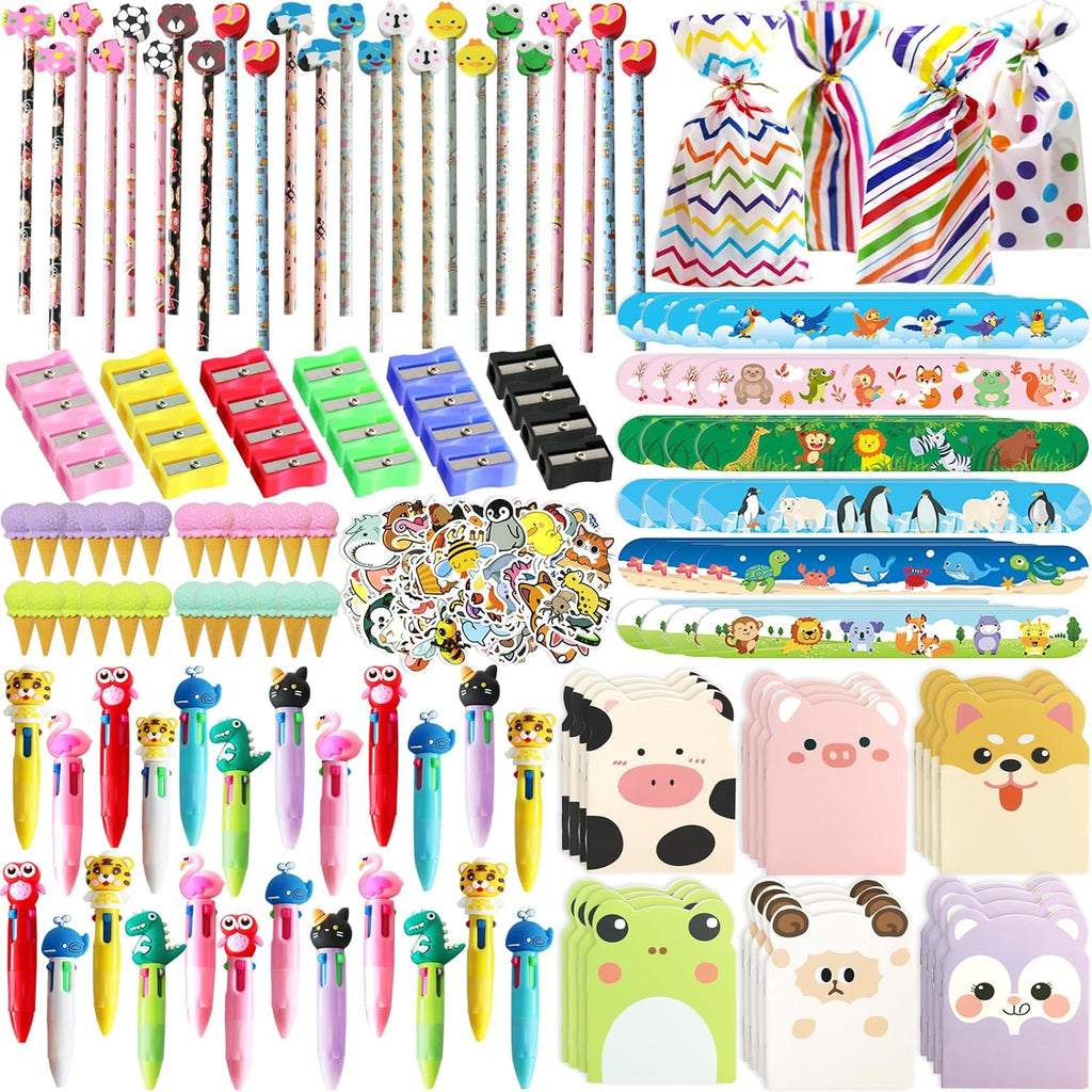 268 piezas de regalos de recuerdo para cumpleaños, regalos de cumpleaños para estudiantes de parte del profesor, juego de papelería con lápices, gomas de borrar, cuadernos, pegatinas, bolígrafos y navajas para bolsas de regalos, regalos para el aula