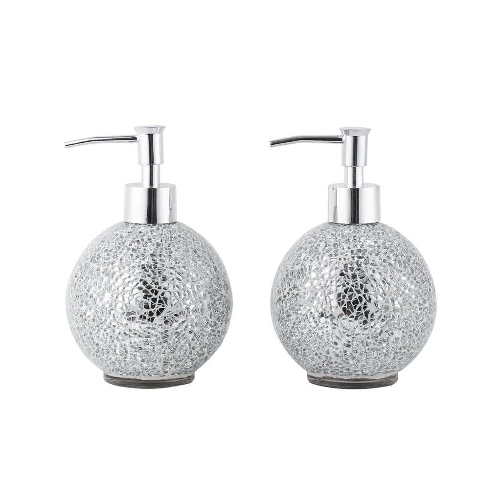 COLOR TURQUESA-WHOLE HOUSEWARES Dispensador de Jabon de Vidrio Mosaico | Botella de Locion para Bano Cocina Bomba de Plastico Cromado 414ml Set de 2 Turquesa