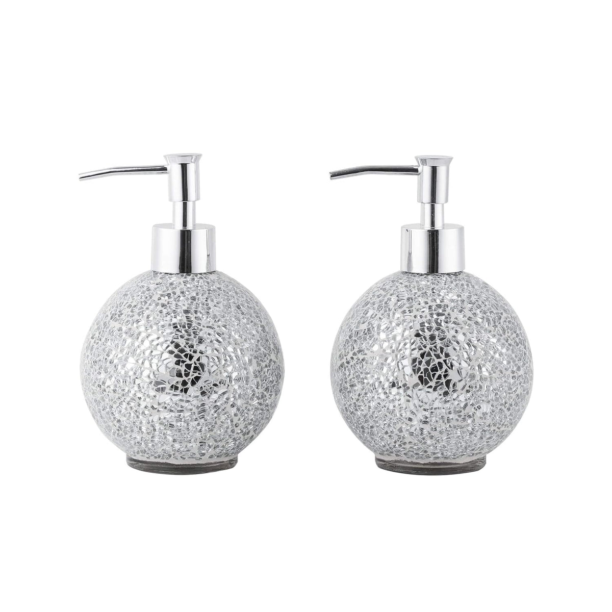 COLOR TURQUESA-WHOLE HOUSEWARES Dispensador de Jabon de Vidrio Mosaico | Botella de Locion para Bano Cocina Bomba de Plastico Cromado 414ml Set de 2 Turquesa