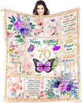 Manta de Cumpleaños 70 Años | Regalo para Mujeres | Feliz Cumpleaños 70 | Manta con Mariposas y Flores para Aniversario y Navidad | Franela Suave y Cálida | 60 x 50 Pulgadas