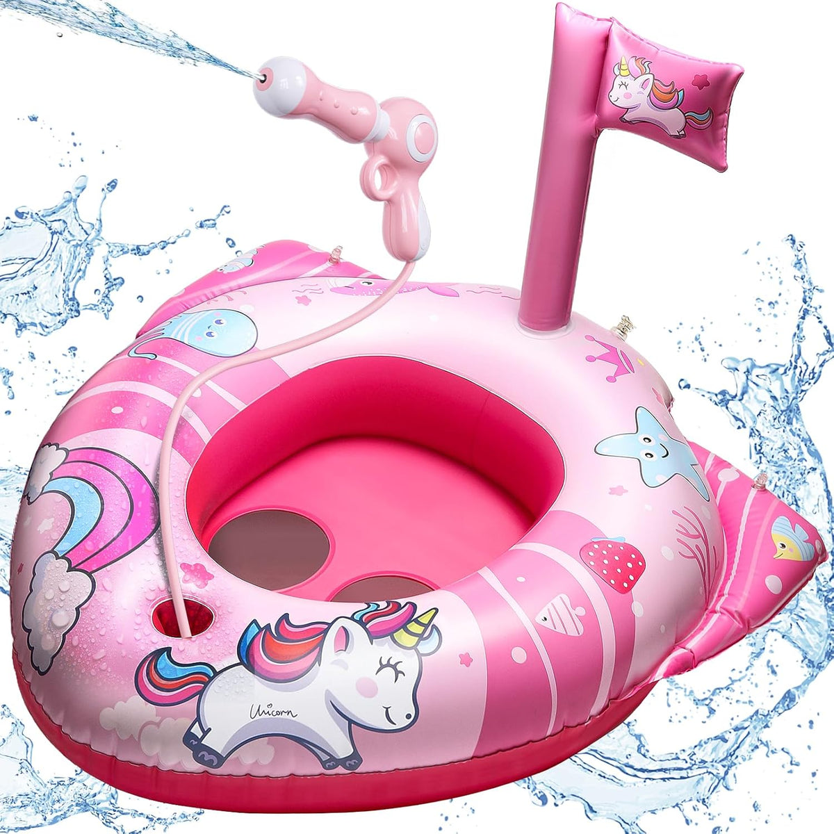 Flotador Piscina Unicornio HopeRock – Inflable con Pistola de Agua para Niñas 3-8 Años