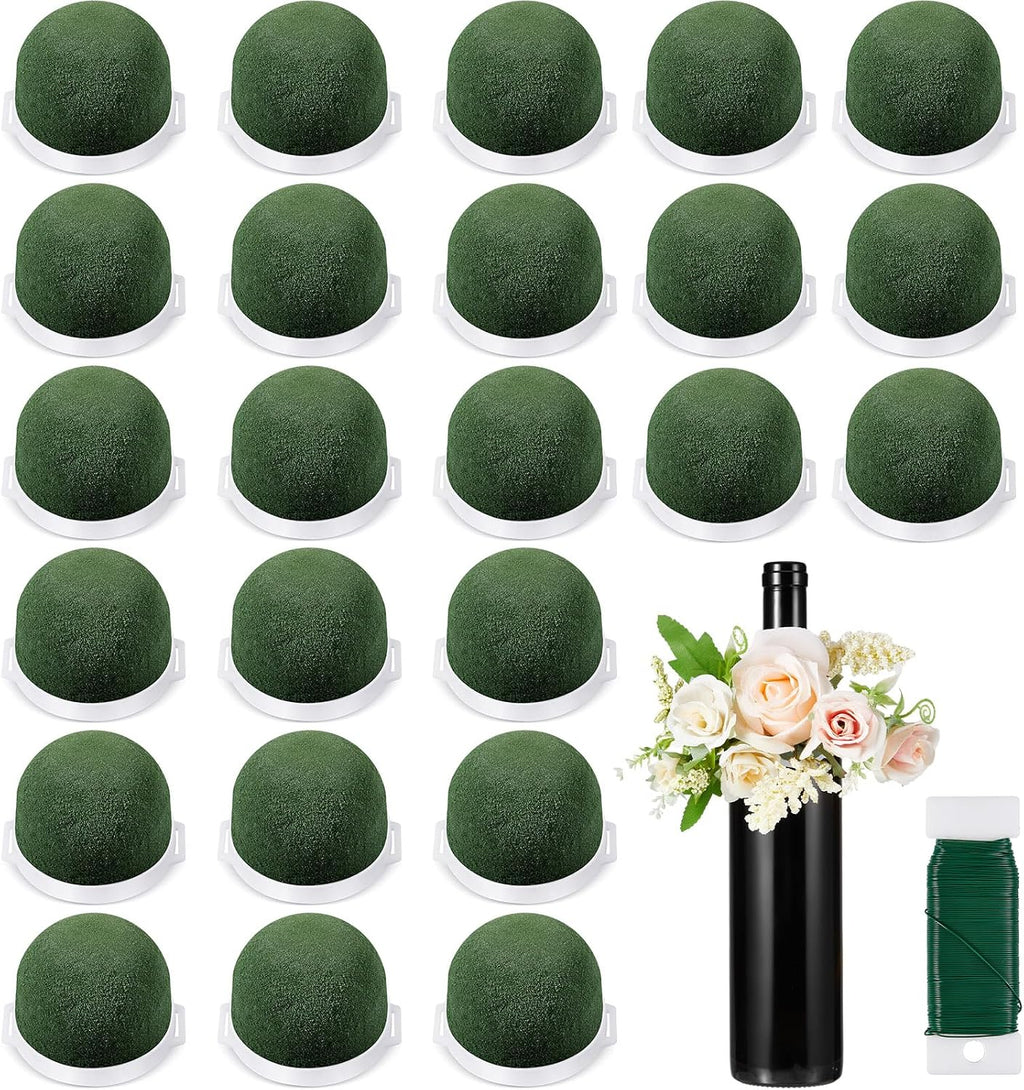Tessco Set de 12 Mini Soportes de Espuma Floral Redonda | Espuma Verde con Alambre para Arreglos | Suministros para Mesa, Boda y Decoración de Botellas de Vino