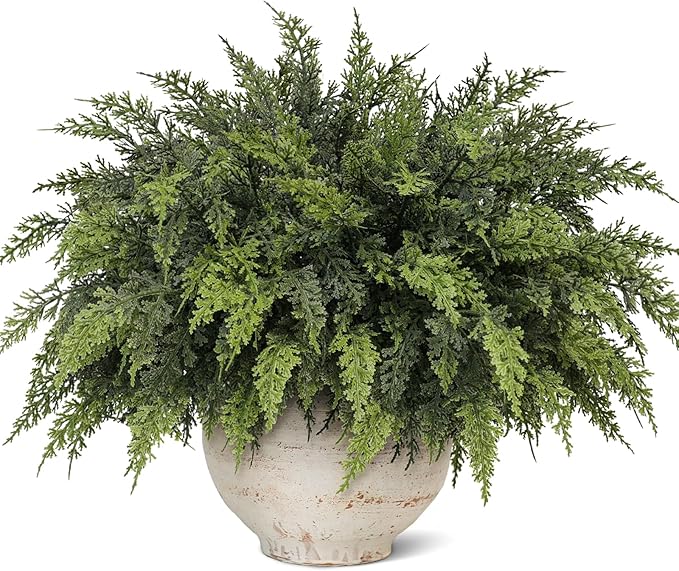 Juxdp Ramas de cedro de Navidad Real Touch, 18 pulgadas, ramas de cedro artificiales, plantas de vegetación sintética, tallos de pino falsos para jarrón, manualidades, guirnalda, corona, decoración