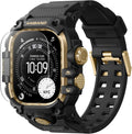 Funda resistente amBand con correa para Apple Watch Ultra 3/2/1 de 49 mm, M3, de grado militar, a prueba de golpes, incluye protector de pantalla, correa táctica para hombre, compatible con iWatch Ultra, color negro y dorado. 